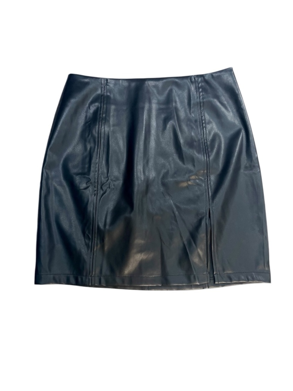 MANGOPOP - Black Faux Leather Mini Skirt with Panel Detailing (WR68)